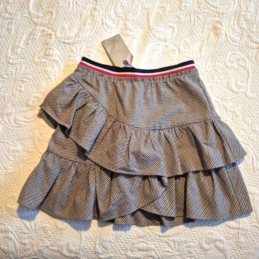 Zara girls size 13-14 houndstooth ruffle skirt red, black, white, elastic waist